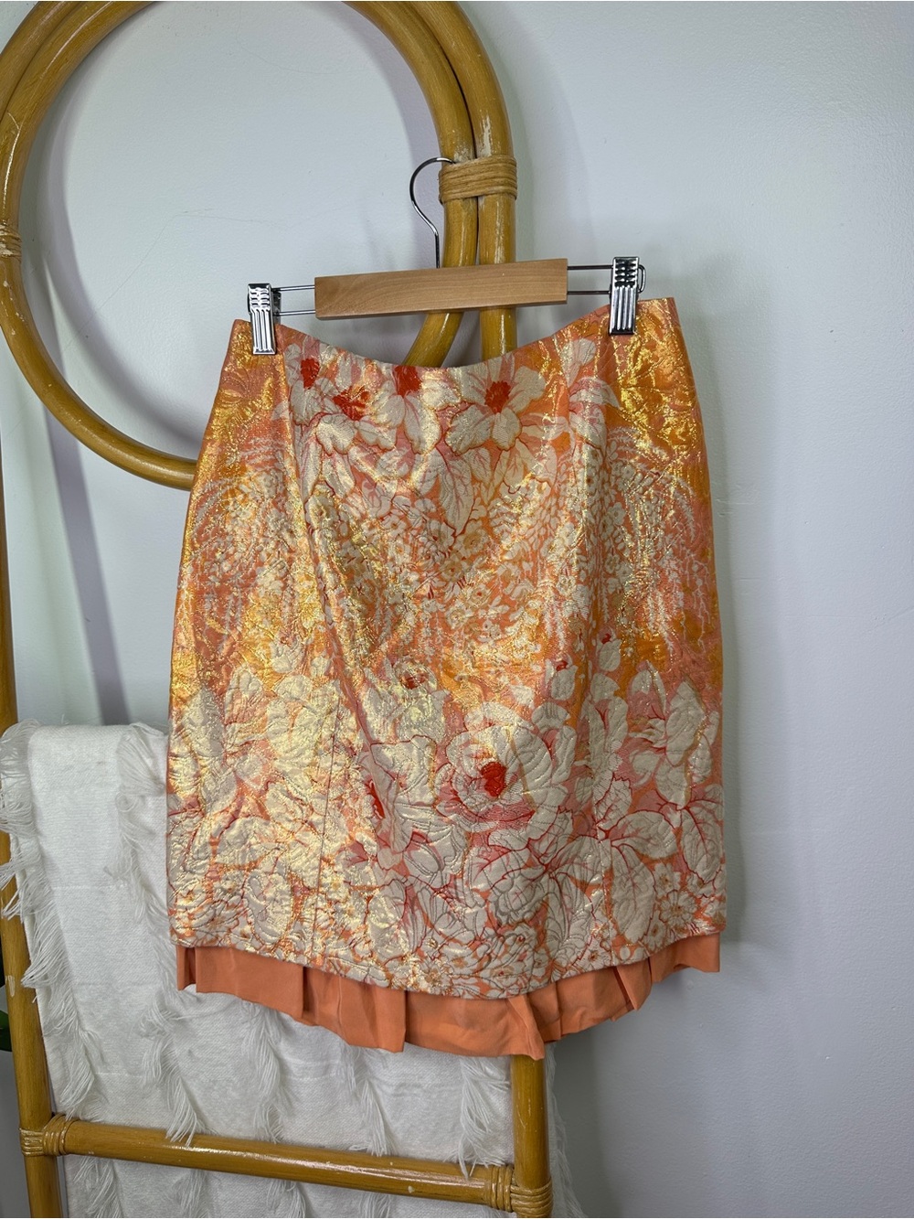 Tracy Reese Orange and Pink Shimmery Ruffled Mini Skirt sz 8
